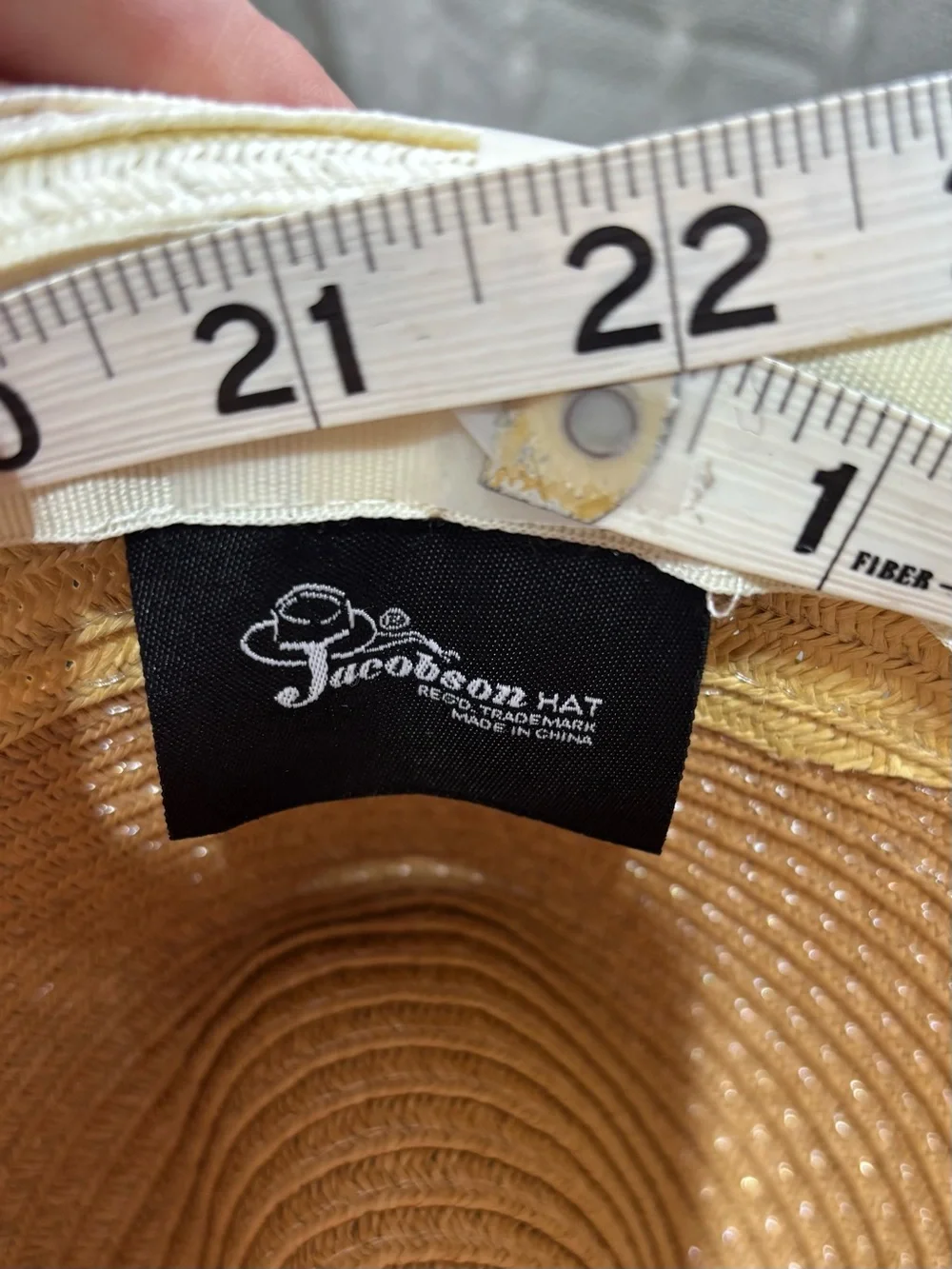 Jacobson Hat Two Tone Straw Sun Hat Wide Brim Frayed Edge Beach 21.5”